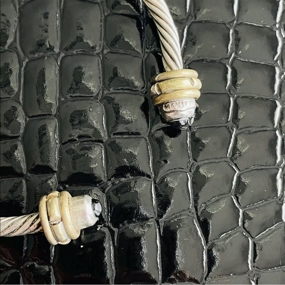 TAXCO Mexico Onyx Sterling Silver & Brass Cable Classic Cuff Bracelet - Picture 9 of 10